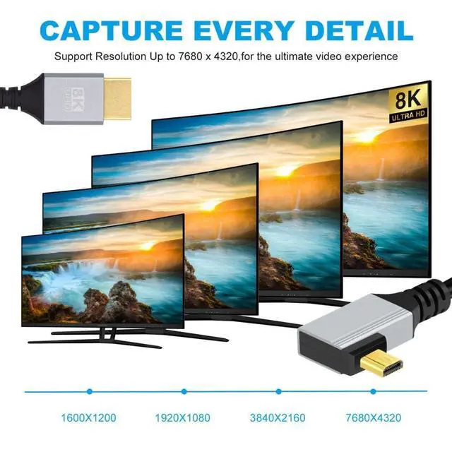 Alt view image 3 of 7 - HDMI 2.1 Cable,HDMI Male to Micro HDMI Male 90 Degree Right Angled 8K@60Hz 4K@120Hz 48Gbps Ultra High-Speed Gold-Plated Cable 1.64FT/0.5M for TV, Monitor, Computer