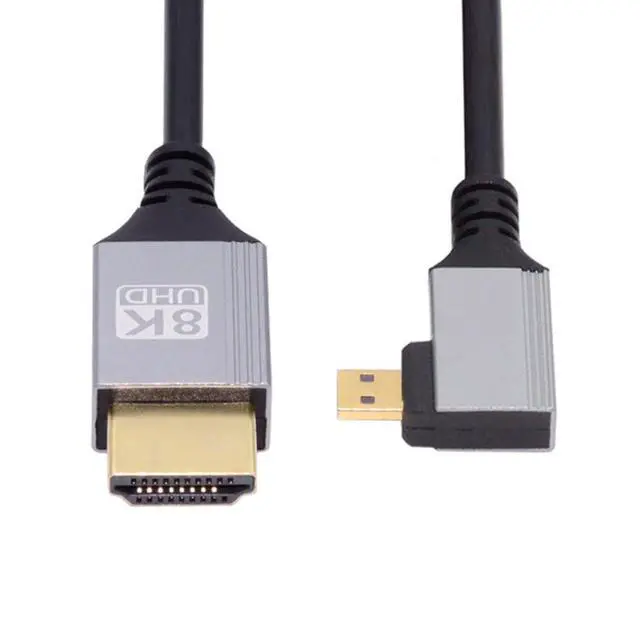 Alt view image 7 of 7 - HDMI 2.1 Cable,HDMI Male to Micro HDMI Male 90 Degree Right Angled 8K@60Hz 4K@120Hz 48Gbps Ultra High-Speed Gold-Plated Cable 1.64FT/0.5M for TV, Monitor, Computer