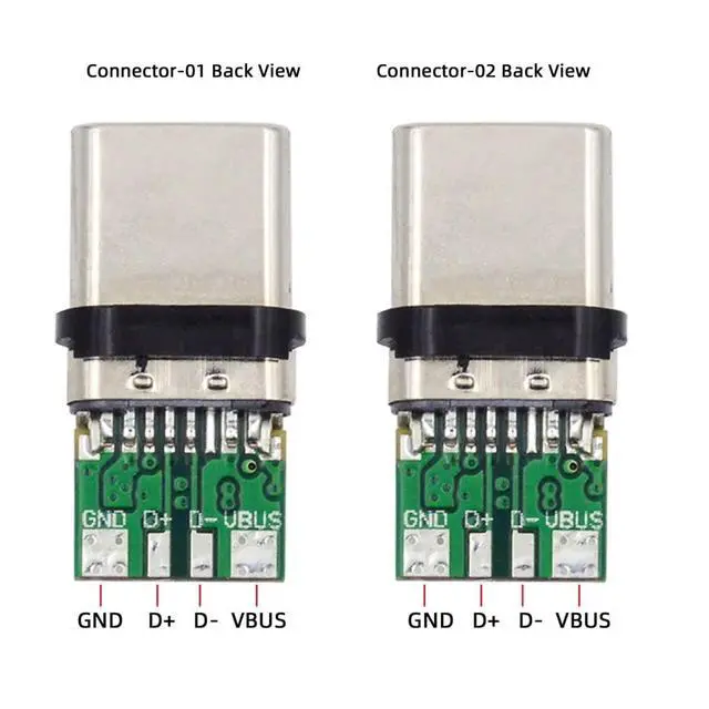Alt view image 5 of 7 - 2 Pack USB C DIY Connector USB 3.1 Type C 24Pin PD100W Male Plug Port Repair Replacement Solder Adapter with PCB Board Black Housing