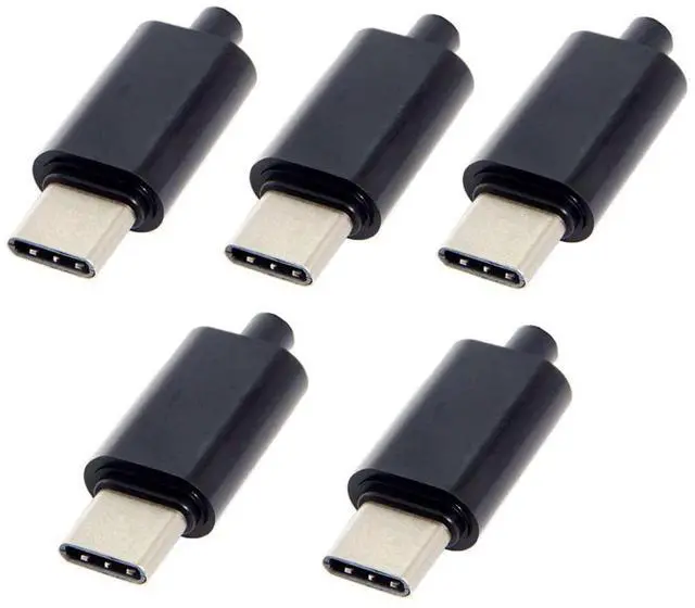 Main image of 5 Pack USB C DIY Connector USB 3.1 Type C 24Pin Male Plug Port Repair Replacement Solder Adapter with PCB Board Black Housing