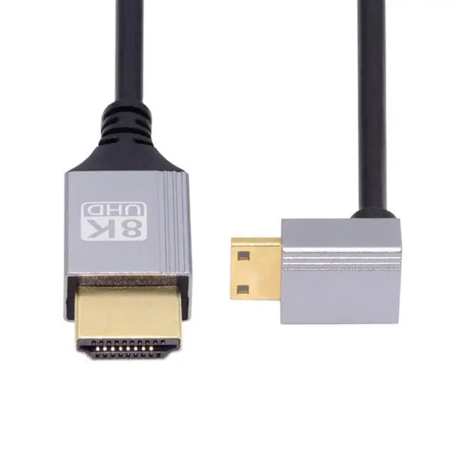 Alt view image 7 of 7 - HDMI 2.1 Cable,HDMI Male to Mini HDMI Male 90 Degree Down Angled 8K@60Hz 4K@120Hz 48Gbps Ultra High-Speed Gold-Plated Cable 1.64FT/0.5M for TV, Monitor, Computer