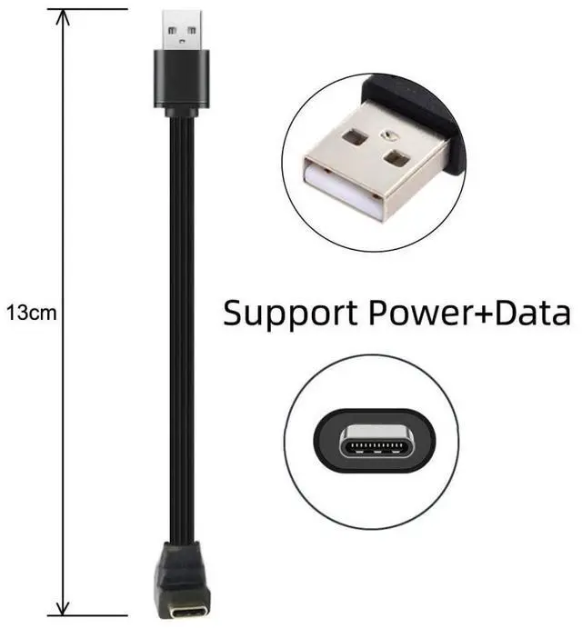 Alt view image 3 of 7 - USB C Short Flat Cable, USB 2.0 Type A Male to USB C Male 90 Degree UP Angled 4 Wires 5V 2A Charge Data Extension Silicone Cable 4 Wires 30AWG 13cm