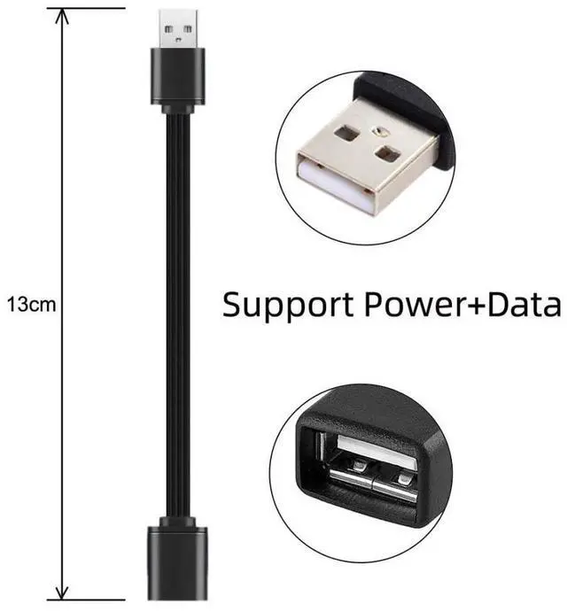 Alt view image 6 of 7 - USB 2.0 Short Flat Cable, USB 2.0 Type A Male to Female 4 Wires 5V 2A Charge Data Extension Silicone Cable 4 Wires 30AWG 13cm