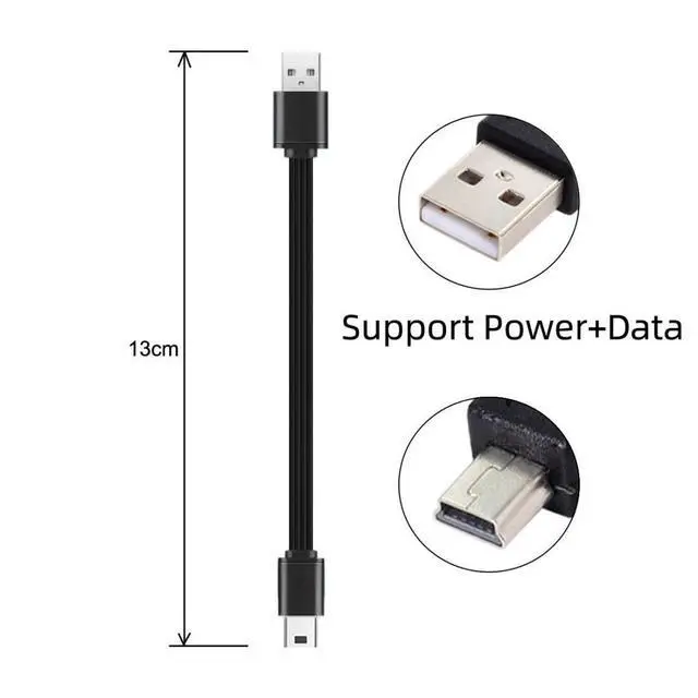 Alt view image 6 of 7 - USB 2.0 Short Flat Cable, USB 2.0 Type A Male to Mini USB Male 4 Wires 5V 2A Charge Data Extension Silicone Cable 4 Wires 30AWG 13cm
