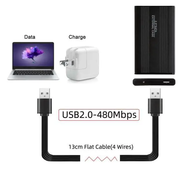Alt view image 2 of 7 - USB 2.0 Short Flat Cable, USB 2.0 Type A Male to Male 4 Wires 5V 2A Charge Data Extension Silicone Cable 4 Wires 30AWG 13cm