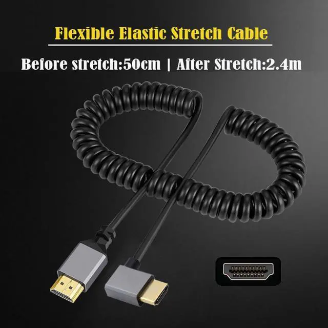 Alt view image 2 of 7 - HDMI Stretch Coiled Cable HDMI 1.4 Type A Male to Male 4K 60hz 90 Degree Left Angled Extension Cable