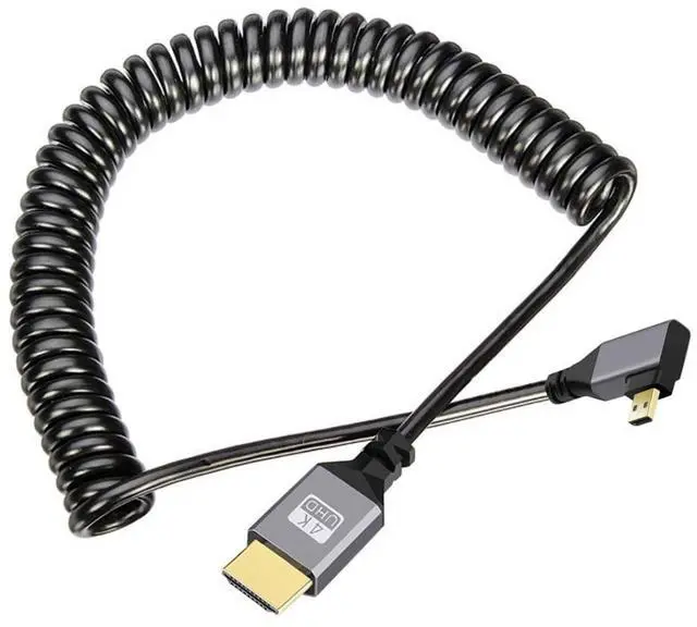 Main image of Micro HDMI Stretch Coiled Cable HDMI 1.4 to Micro HDMI 90 Degree Right Angled 4K 60hz Extension Cable