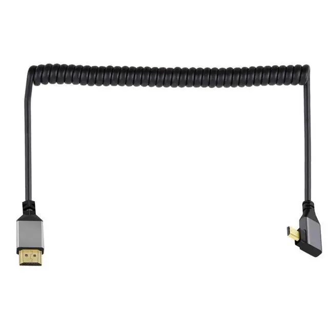 Alt view image 6 of 6 - Micro HDMI Stretch Coiled Cable HDMI 1.4 to Micro HDMI 90 Degree Left Angled 4K 60hz Extension Cable