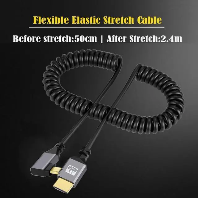 Alt view image 2 of 6 - Micro HDMI Stretch Coiled Cable HDMI 1.4 to Micro HDMI 90 Degree Right Angled 4K 60hz Extension Cable
