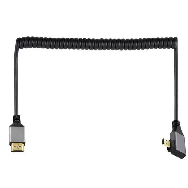 Alt view image 6 of 6 - Micro HDMI Stretch Coiled Cable HDMI 1.4 to Micro HDMI 90 Degree Right Angled 4K 60hz Extension Cable