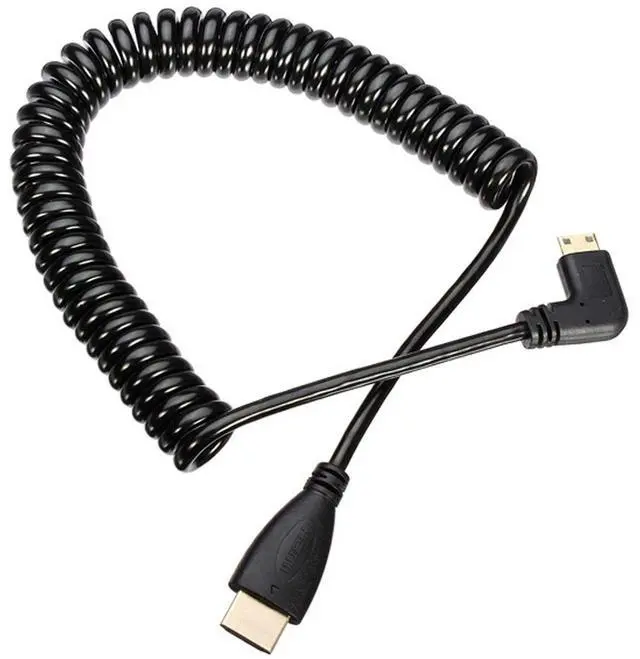 Main image of Mini HDMI Male 90 Degree Left Angled to HDMI Male Stretch Coiled Cable 1.2m