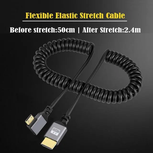 Alt view image 2 of 6 - Mini HDMI Stretch Coiled Cable HDMI 1.4 to Mini HDMI 90 Degree Left Angled 4K 60hz Extension Cable