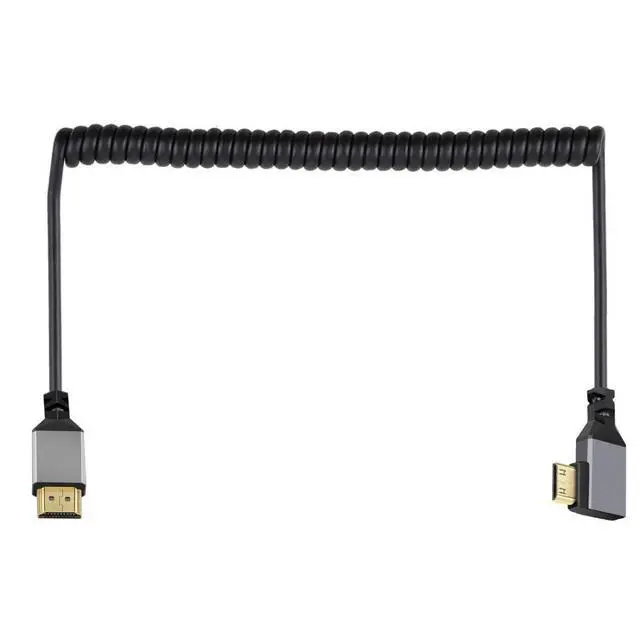 Alt view image 6 of 6 - Mini HDMI Stretch Coiled Cable HDMI 1.4 to Mini HDMI 90 Degree Left Angled 4K 60hz Extension Cable