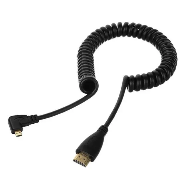 Alt view image 4 of 6 - Stretch Spring Micro HDMI to HDMI Male HDTV Cable for Cell Phone & Tablet & Camera Left & Right Angled 90 Degree Straight Black (Left Angled, Black)