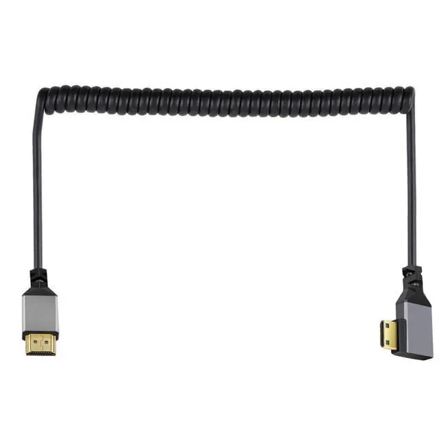 Alt view image 6 of 6 - Mini HDMI Stretch Coiled Cable HDMI 2.0 to Mini HDMI 90 Degree Right Angled 4K 60hz Extension Cable