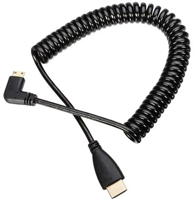 Main image of HDMI to Mini HDMI 90 Degree Right Angled Stretch Coiled Cable 4K 60hz 1.2M