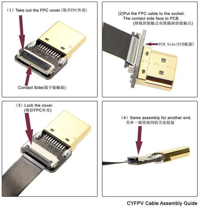 Alt view image 2 of 7 - CYFPV HDMI Male to Female FPC Flat Extension Cable for Camera HDTV Multicopter Aerial Photography 90 Degree Down Angled 0.5M
