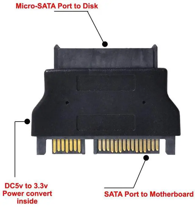 Alt view image 4 of 6 - 1.8" Micro SATA 7+9 16Pin to 2.5" SATA 7+15 22Pin SSD HDD Hard Disk Drive Connector Adapter