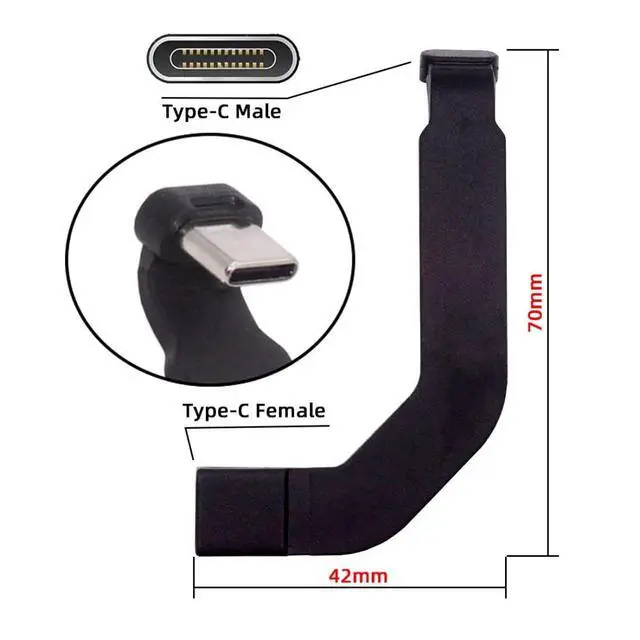 Alt view image 6 of 7 - 2.76 Inch USB C Short Flat Cable,USB 2.0 Type C Male to Female 90 Degree Angled PD 65W Fast Charge Data Extension Cable