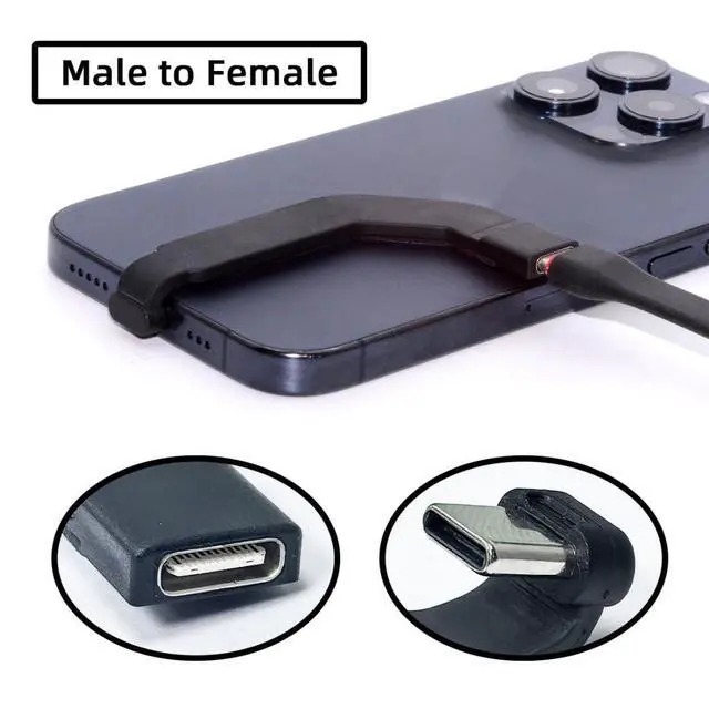 Alt view image 7 of 7 - 2.76 Inch USB C Short Flat Cable,USB 2.0 Type C Male to Female 90 Degree Angled PD 65W Fast Charge Data Extension Cable