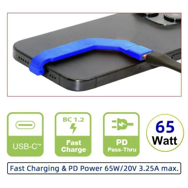 Alt view image 2 of 7 - 2.76 Inch USB C Short Flat Cable,USB 2.0 Type C Male to Female 90 Degree Angled PD 65W Fast Charge Data Extension Cable Blue