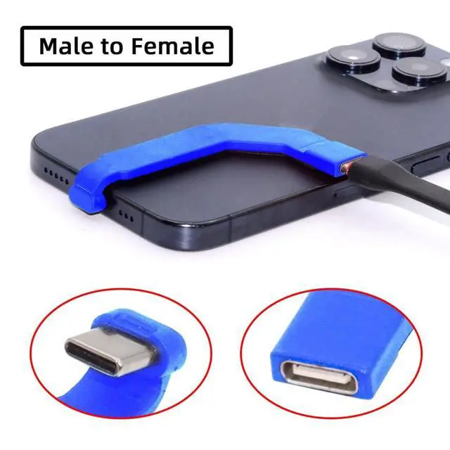 Alt view image 4 of 7 - 2.76 Inch USB C Short Flat Cable,USB 2.0 Type C Male to Female 90 Degree Angled PD 65W Fast Charge Data Extension Cable Blue