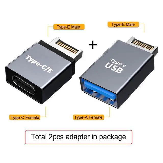 Alt view image 2 of 7 - 2 Pack USB 3.0/USB C to USB 3.1 Type-E Front Panel Socket Motherboard Header Adapter