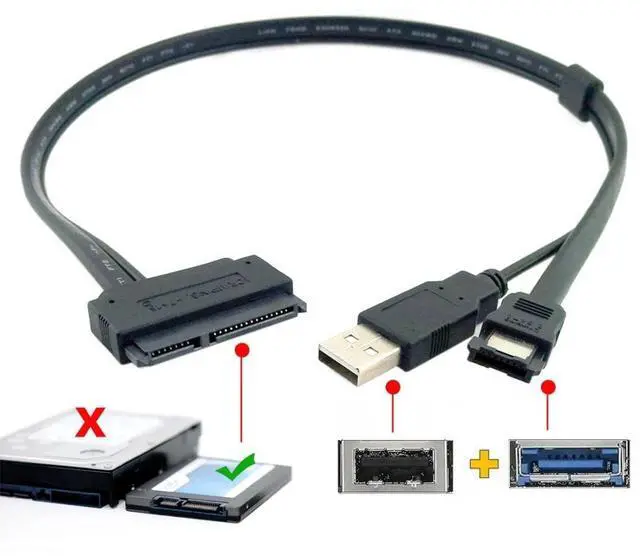 Alt view image 3 of 7 - eSATA to SATA 22Pin Data Transfer Extension Cable with USB 2.0 Power Support 5V Power for 2.5" Hard Disk Drive 50cm
