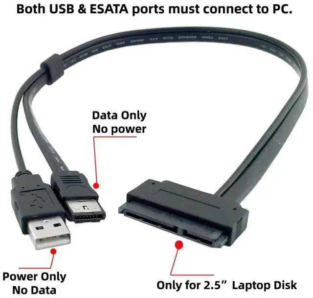Alt view image 2 of 7 - eSATA to SATA 22Pin Data Transfer Extension Cable with USB 2.0 Power Support 5V Power for 2.5" Hard Disk Drive 50cm