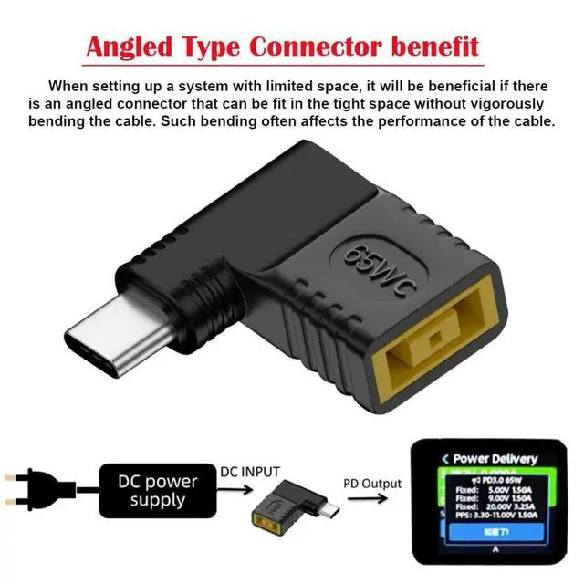 Alt view image 3 of 6 - USB C to DC 11x4.5mm Thinkpad X1 Power Plug Charge Adapter for Laptop Phone 90 Degree Angled Connector