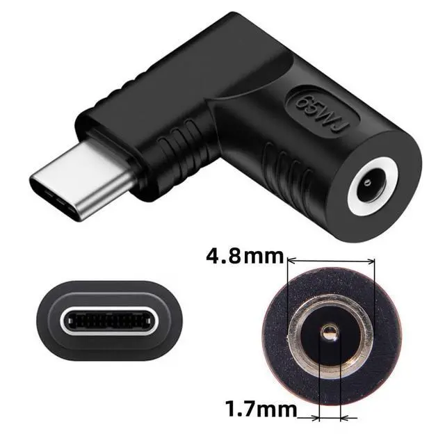 Alt view image 2 of 6 - USB C 65W Connector,DC Jack 4.8x1.7mm Input to USB Type C 90 Degree Angled Power Plug Charge Adapter for Laptop Phone