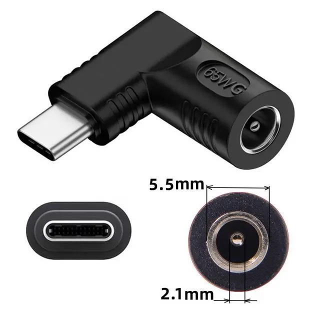 Alt view image 2 of 6 - USB C to DC 5.5x2.1mm Power Plug Charge Adapter for Laptop Phone 90 Degree Angled Connector