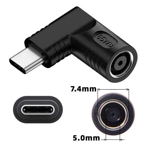 Alt view image 2 of 6 - USB C 65W Connector,DC Jack 7.4x5.0mm Input to USB Type C 90 Degree Angled Power Plug Charge Adapter for Laptop Phone