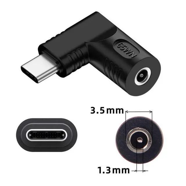 Alt view image 2 of 6 - USB C to DC 3.5x1.35mm Power Plug Charge Adapter for Laptop Phone 90 Degree Angled Connector