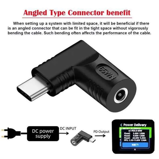 Alt view image 3 of 6 - USB C to DC 3.5x1.35mm Power Plug Charge Adapter for Laptop Phone 90 Degree Angled Connector