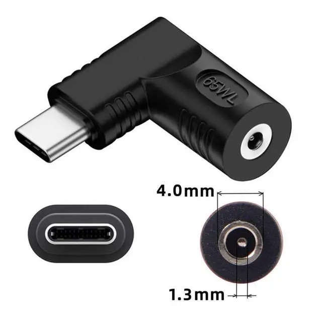 Alt view image 2 of 6 - USB C to DC 4.0x1.3mm Power Plug Charge Adapter for Laptop Phone 90 Degree Angled Connector
