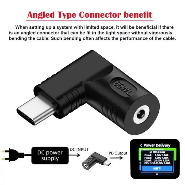 Alt view image 3 of 6 - USB C to DC 4.0x1.3mm Power Plug Charge Adapter for Laptop Phone 90 Degree Angled Connector