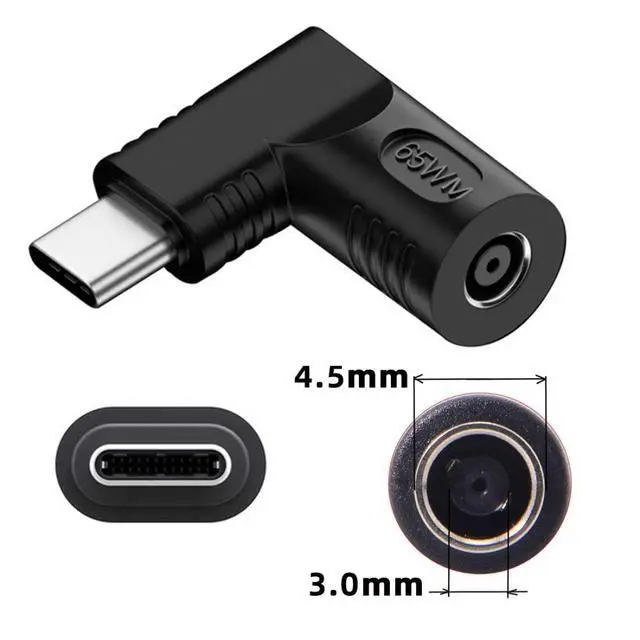 Alt view image 2 of 6 - USB C to DC 4.5x3.0mm Power Plug Charge Adapter for Laptop Phone 90 Degree Angled Connector
