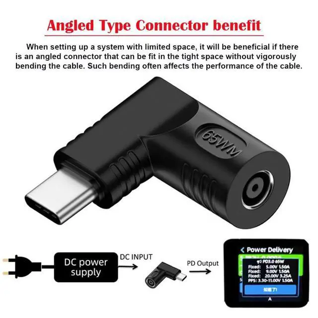 Alt view image 3 of 6 - USB C to DC 4.5x3.0mm Power Plug Charge Adapter for Laptop Phone 90 Degree Angled Connector