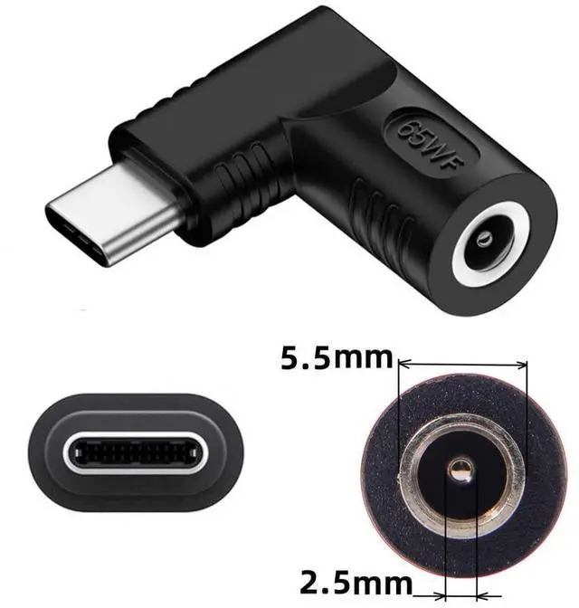 Alt view image 2 of 6 - USB C to DC 5.5x2.5mm Power Plug Charge Adapter for Laptop Phone 90 Degree Angled Connector