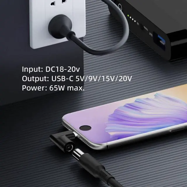 Alt view image 4 of 6 - USB C 65W Connector,DC Jack 7.9x5.4mm Input to USB Type C 90 Degree Angled Power Plug Charge Adapter for Laptop Phone
