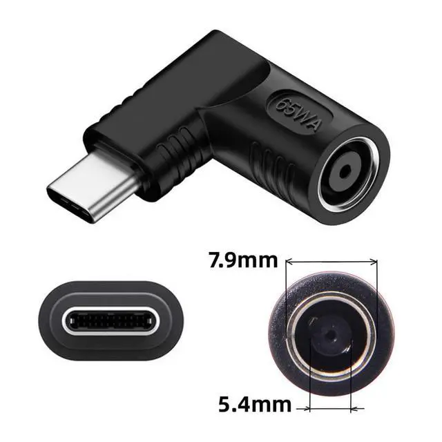 Alt view image 2 of 6 - USB C 65W Connector,DC Jack 7.9x5.4mm Input to USB Type C 90 Degree Angled Power Plug Charge Adapter for Laptop Phone