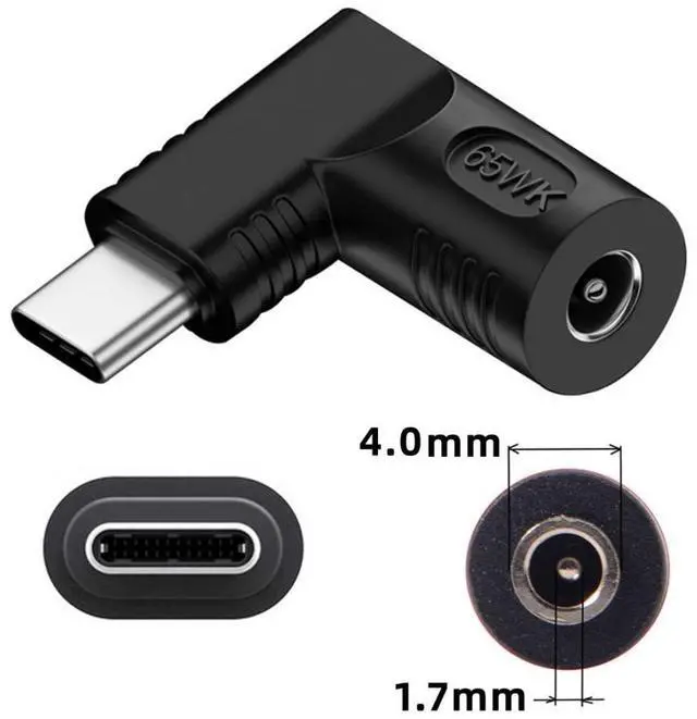 Alt view image 2 of 6 - USB C 65W Connector,DC Jack 4.0x1.7mm Input to USB Type C 90 Degree Angled Power Plug Charge Adapter for Laptop Phone