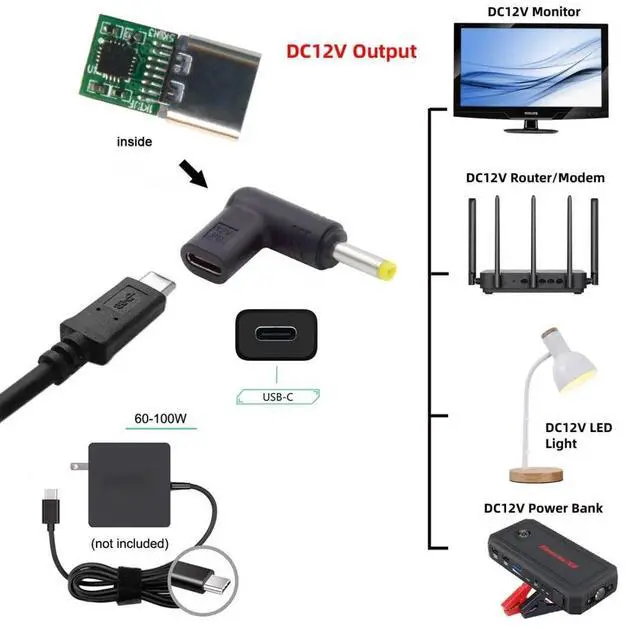Alt view image 7 of 7 - USB C to DC 12V Adapter,USB 3.1 Type C Female to DC 4.8x1.7mm 12V Plug Adapter PD Emulator Trigger