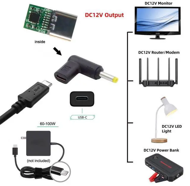 Alt view image 3 of 7 - USB C to DC 12V Adapter,USB 3.1 Type C Female to DC 4.0x1.7mm 12V Plug Adapter PD Emulator Trigger