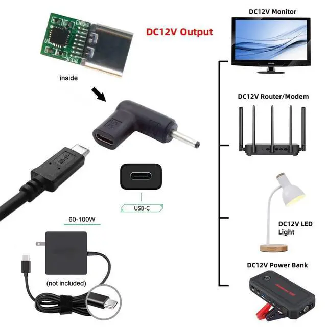 Alt view image 2 of 7 - CY USB C to DC 12V Adapter,USB 3.1 Type C Female to DC 3.5x1.3mm 12V Plug Adapter PD Emulator Trigger