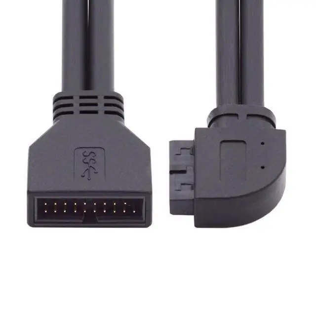 Alt view image 6 of 7 - USB 3.0 Front Panel Header 19/20Pin Male to Female 90 Degree Left Angled Mainboard Header Port Extension Cable Adapter