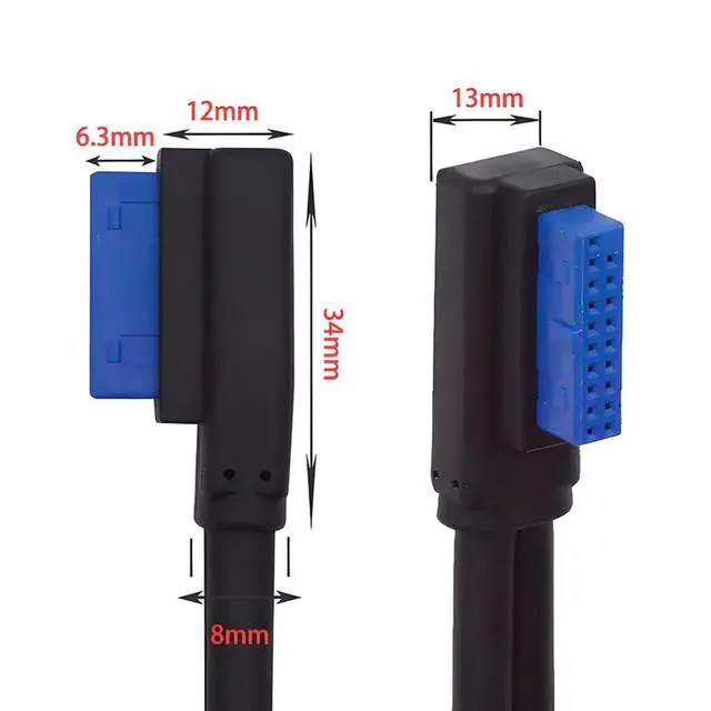 Alt view image 6 of 7 - 9.45Inch USB 3.0 Front Panel Header 19/20Pin Male to Female Mainboard Header Port 90 Degree Left Angled Extension Cable Adapter