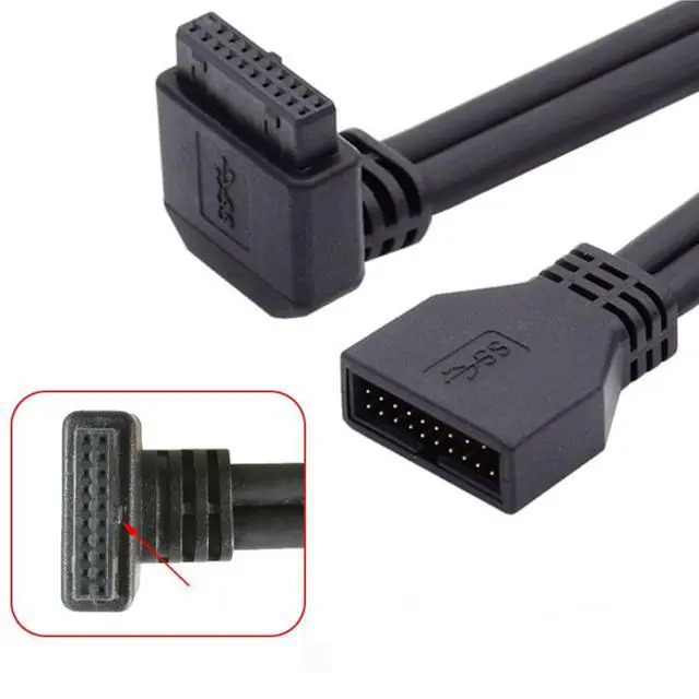 Alt view image 6 of 7 - USB 3.0 Front Panel Header 19/20Pin Male to Female 90 Degree Down Angled Mainboard Header Port Extension Cable Adapter