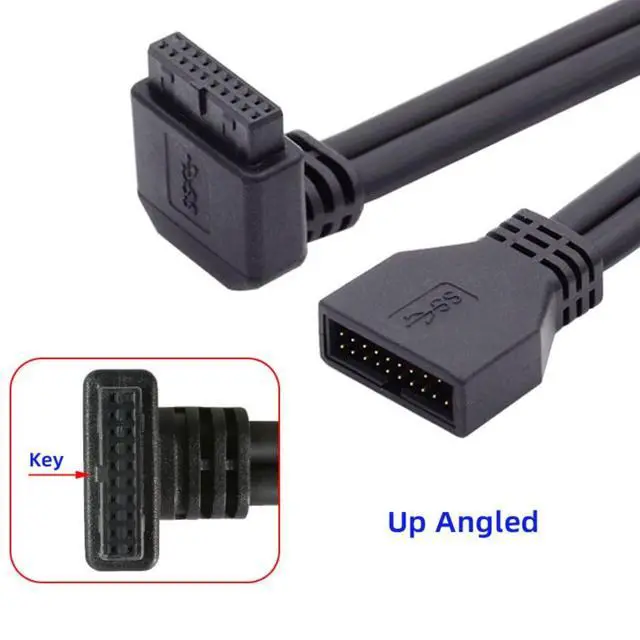 Alt view image 4 of 7 - USB 3.0 Front Panel Header 19/20Pin Male to Female 90 Degree UP Angled Mainboard Header Port Extension Cable Adapter